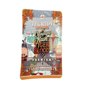Tegridy Extracts 4g dual chamber disposable vape with Tiger’s Blood and Champagne Kush flavours, featuring a sleek design with button preheat and inhale activation, dual 2g chambers for switching flavours.